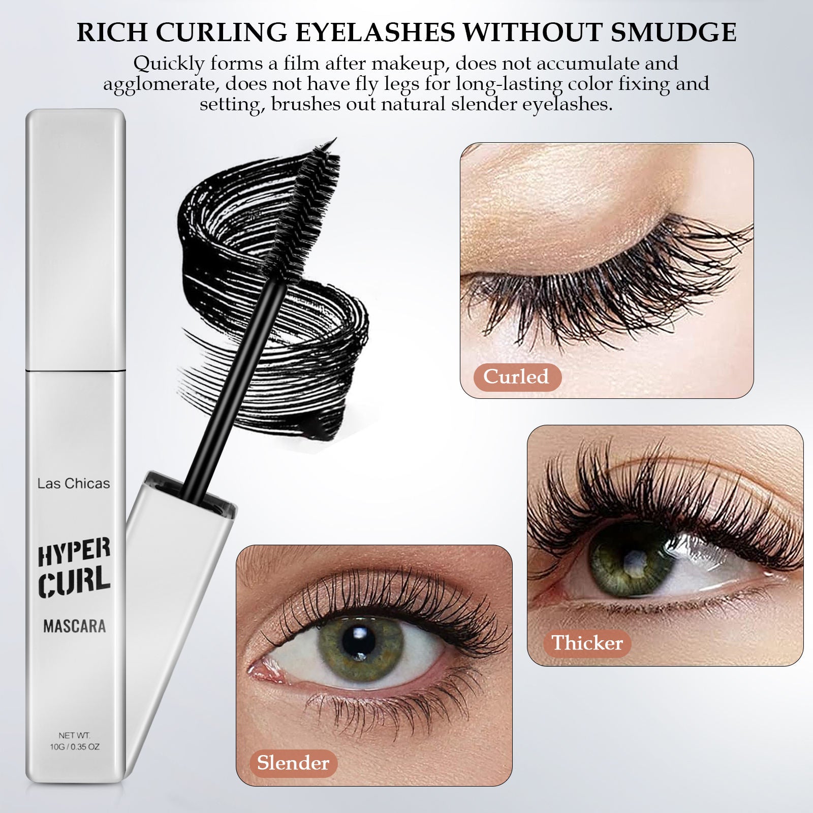 2pcs Las Chicas 12-hour Long-lasting Waterproof 10ml Ultra Volumizing Lengthening Clump-free Oil-proof Black Mascara