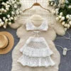 Solid Color Floral Knit Beach Bikini Women Summer Swimwear Bikini Set