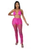 Hot Sale Crochet Fishnet Bikini Set Hollow Out Sexy 2 Piece Set Women Sexy Lace up Bra Knitted Pants Beach Two Piece Set