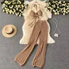 Wholesale 2026 Summer Seaside Holiday Suit Sexy Bikini Strap Halter Top Hollow Knitted Wide Leg Pants OL Style Women's Sets