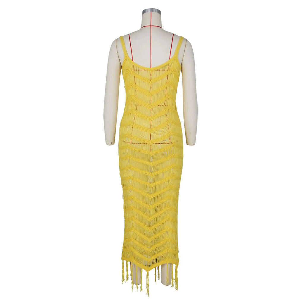 Latest Design Summer Beach Wears Strap Knitted Bikini Swimwear Crochet Tassel Bikinis & Beachwear Sexy Maxi Beach Dress