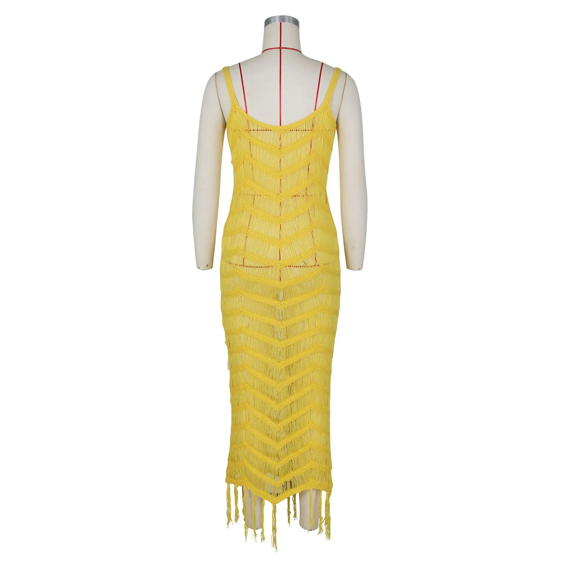 Latest Design Summer Beach Wears Strap Knitted Bikini Swimwear Crochet Tassel Bikinis & Beachwear Sexy Maxi Beach Dress