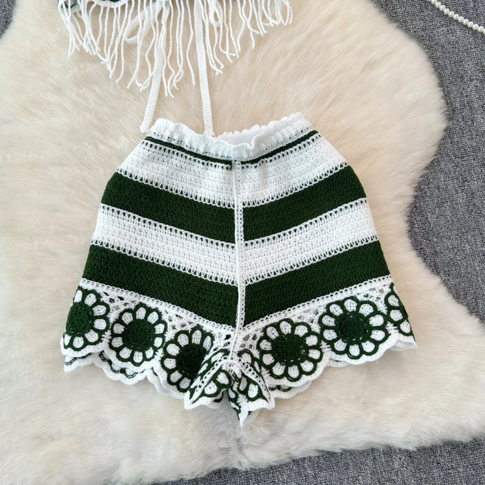 Wholesale New Design Women Crochet Beach Crop Top Sexy Knitting Hollow Bra Bikini Sets