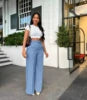 Wholesale High Waist Zipper Side Long Straight Legs Pants