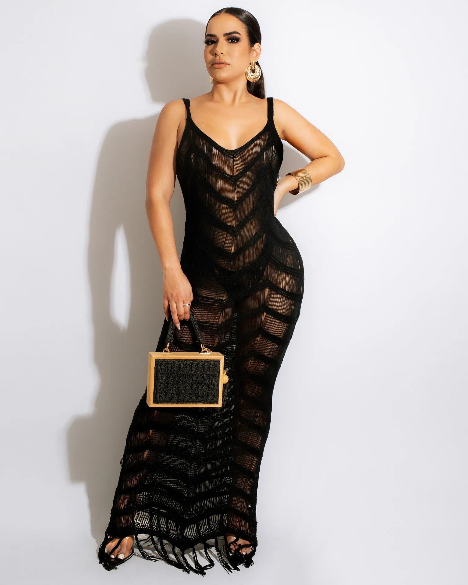 Latest Design Summer Beach Wears Strap Knitted Bikini Swimwear Crochet Tassel Bikinis & Beachwear Sexy Maxi Beach Dress