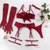 Women Sexy Lingerie Set 3PC Big Bow Tie Hollow Bra T-back Bikini Leg Ring Set Nightdress Underwear Temptation Sleepwear  1370