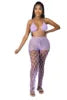 Hot Sale Crochet Fishnet Bikini Set Hollow Out Sexy 2 Piece Set Women Sexy Lace up Bra Knitted Pants Beach Two Piece Set