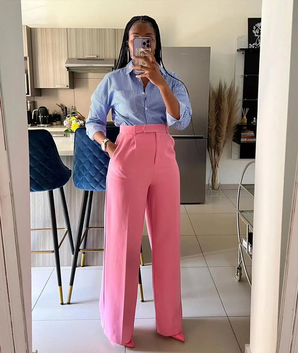 Wholesale High Waist Zipper Side Long Straight Legs Pants