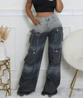 Cheap Y2K Women's High Waist Denim Cargo Pants - Streetwear Loose Straight Trousers with Multi-Pockets (Party/Club Casual)