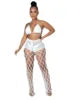 Hot Sale Crochet Fishnet Bikini Set Hollow Out Sexy 2 Piece Set Women Sexy Lace up Bra Knitted Pants Beach Two Piece Set