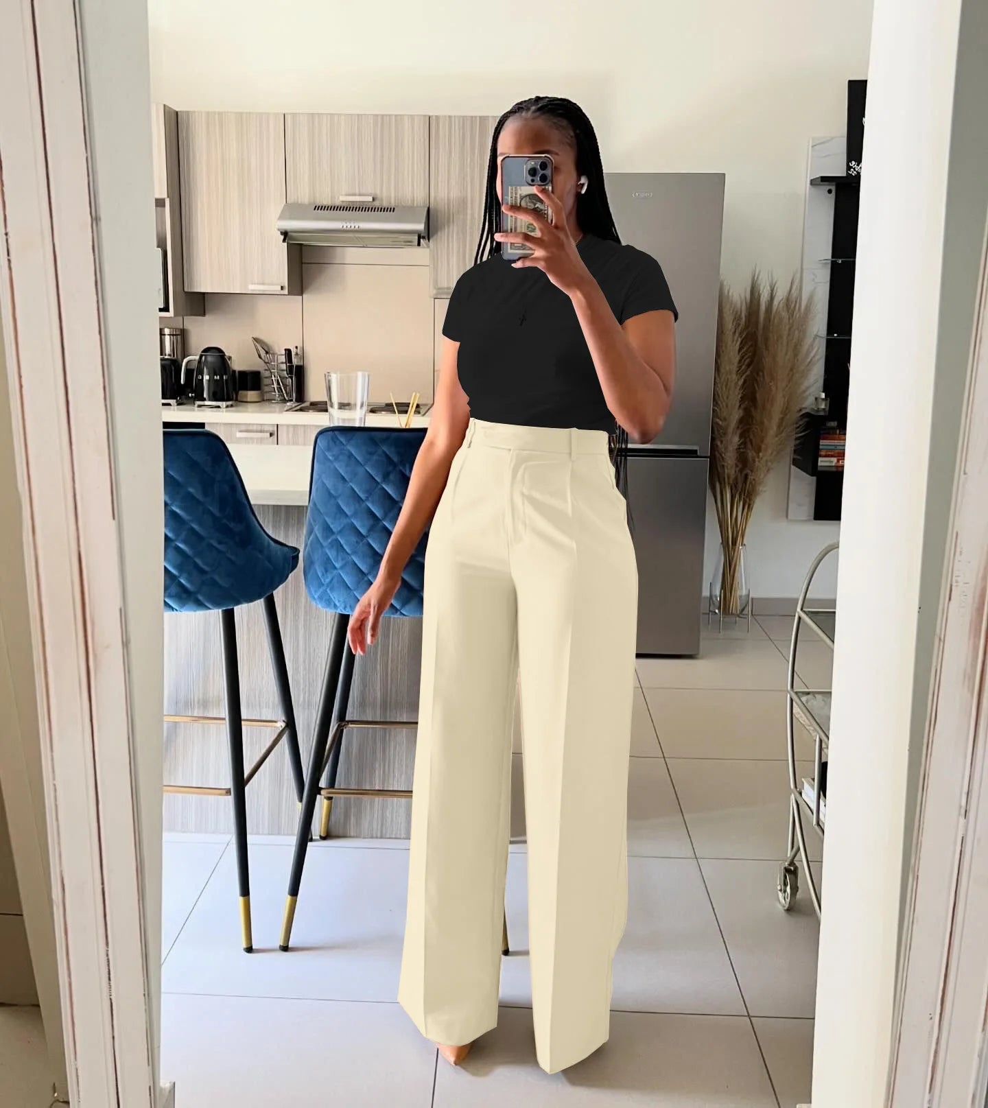 Wholesale High Waist Zipper Side Long Straight Legs Pants
