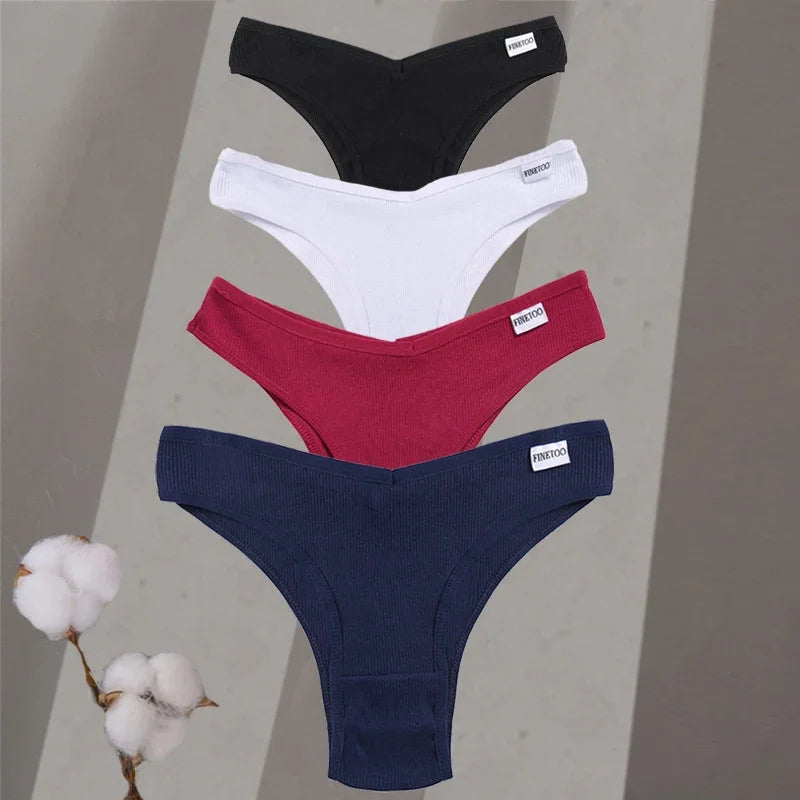 Women's Comfortable Cotton Brazilian Bikini Panties Low-Rise Solid Color Ladies' Underwear Knitted Intimates for Girls