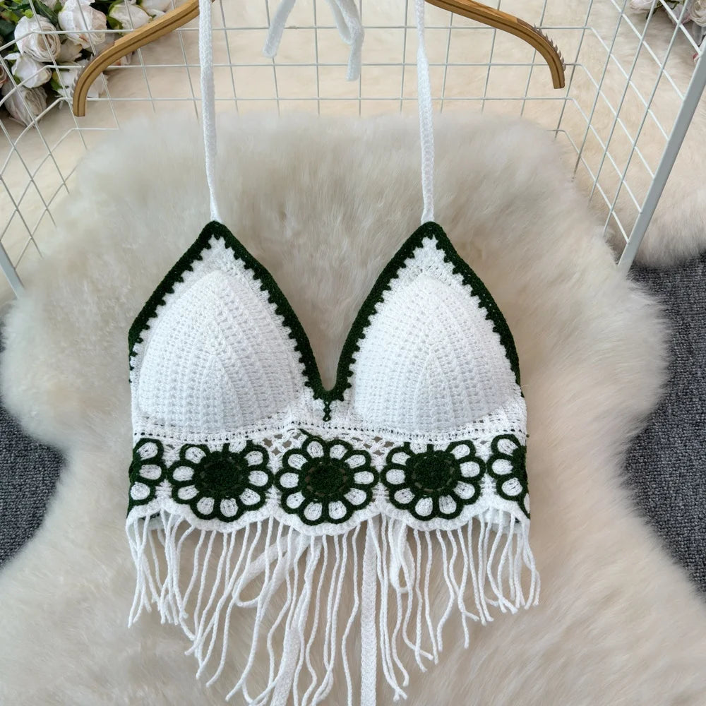 Wholesale New Design Women Crochet Beach Crop Top Sexy Knitting Hollow Bra Bikini Sets