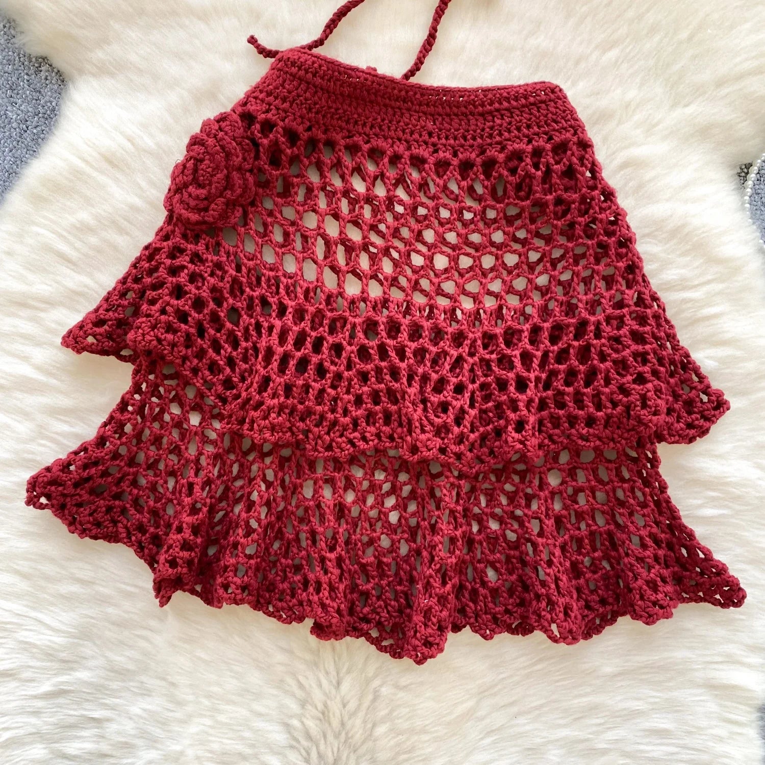 Solid Color Floral Knit Beach Bikini Women Summer Swimwear Bikini Set