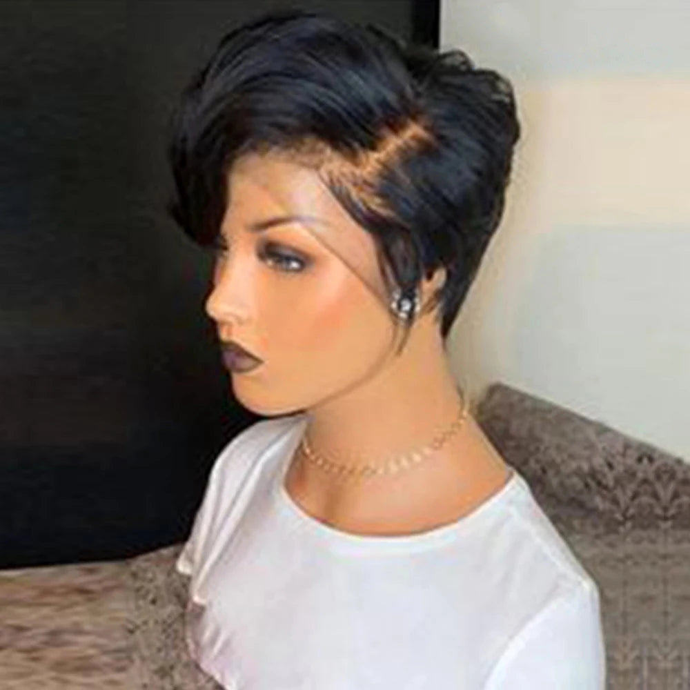 Short Pixie Cut Wig Human Hair 12A Lace Front Human Hair Wigs for Women Natural Black Bob Straight Lace Wigs for Women 8-10"