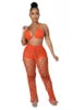 Hot Sale Crochet Fishnet Bikini Set Hollow Out Sexy 2 Piece Set Women Sexy Lace up Bra Knitted Pants Beach Two Piece Set