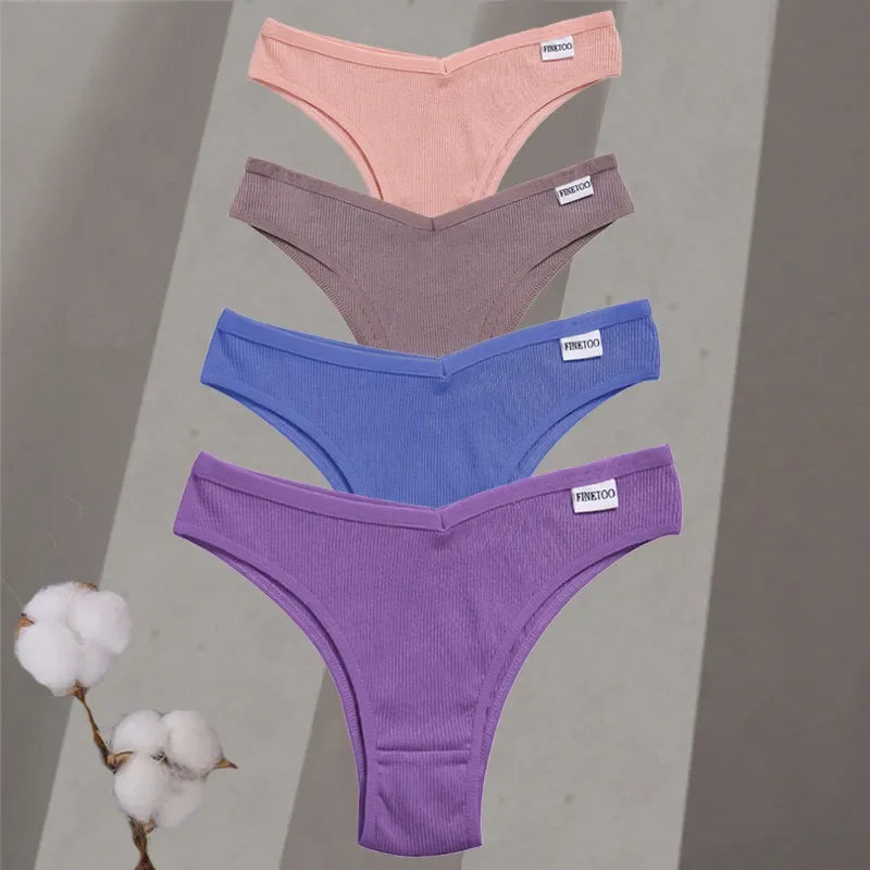 Women's Comfortable Cotton Brazilian Bikini Panties Low-Rise Solid Color Ladies' Underwear Knitted Intimates for Girls