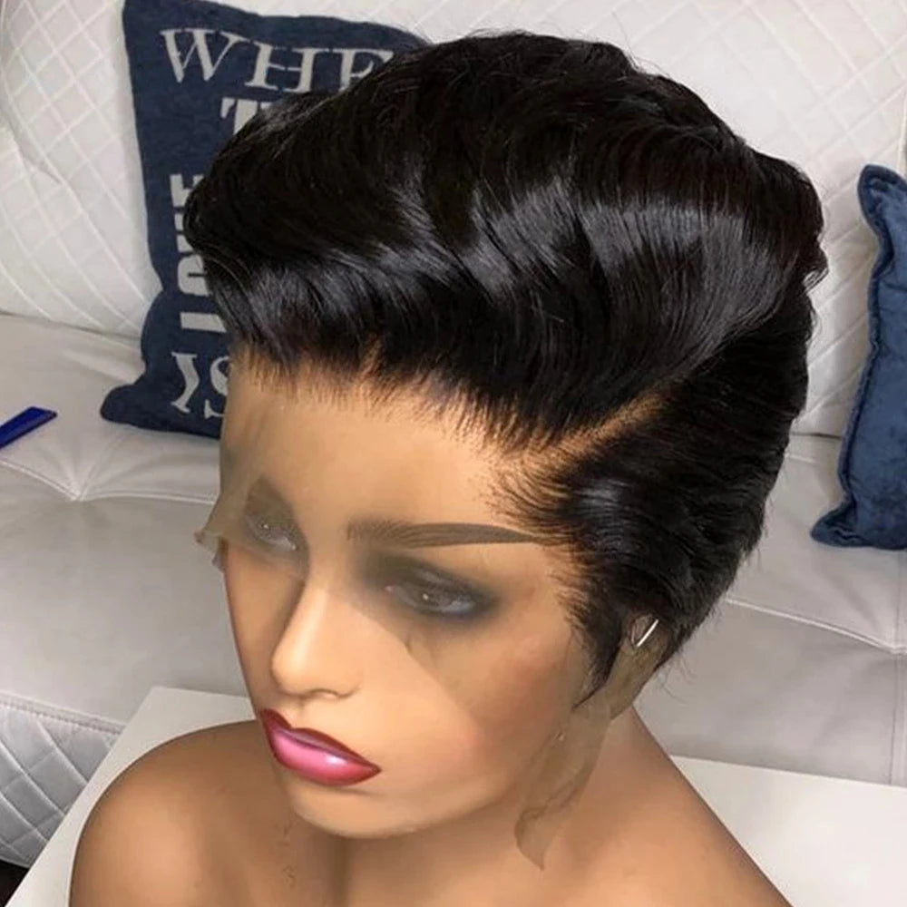 Short Pixie Cut Wig Human Hair 12A Lace Front Human Hair Wigs for Women Natural Black Bob Straight Lace Wigs for Women 8-10"