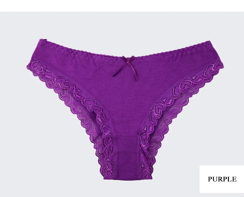 Women's Panties Sexy Lace Cotton Briefs Solid Color Low Rise Knickers Plus Size Girls Underwear Ladies Lingerie M L XL 5 Pcs/set