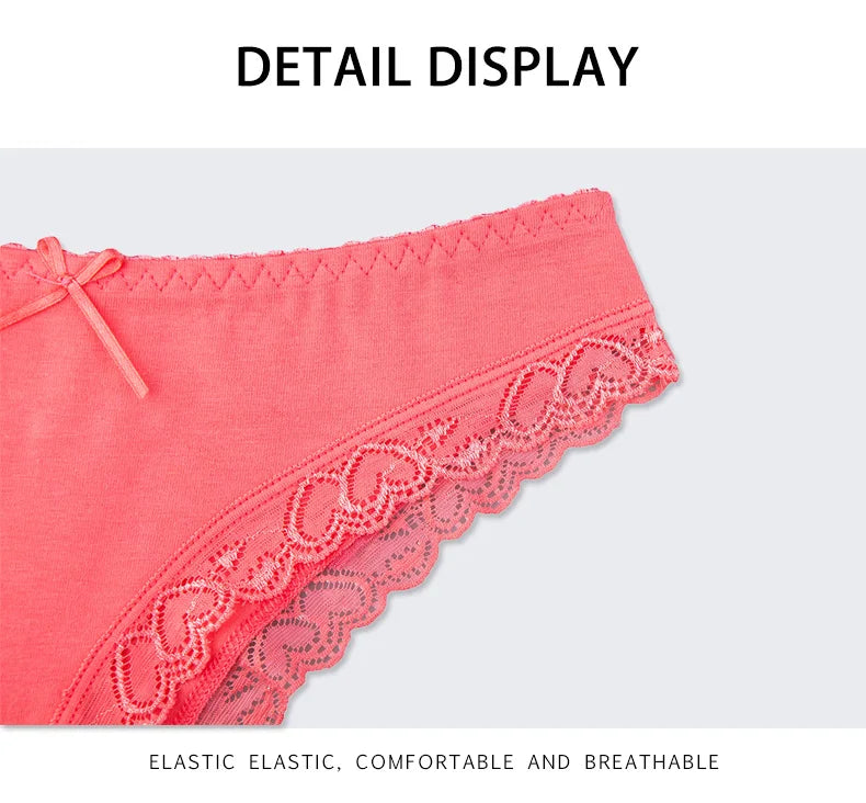 Women's Panties Sexy Lace Cotton Briefs Solid Color Low Rise Knickers Plus Size Girls Underwear Ladies Lingerie M L XL 5 Pcs/set