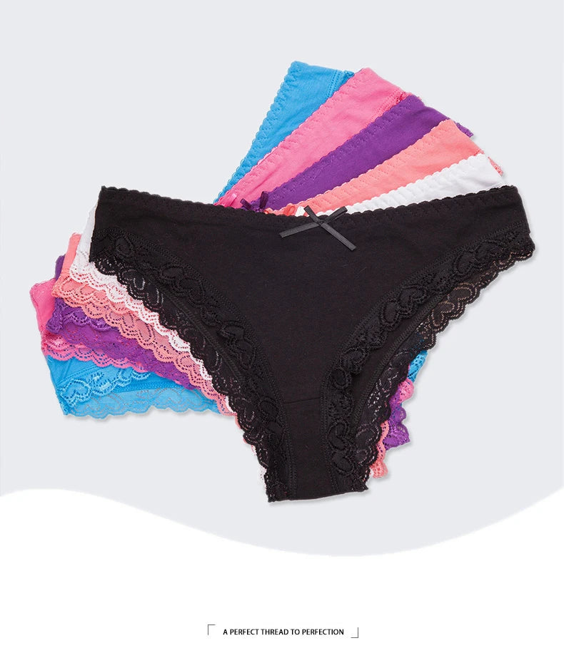 Women's Panties Sexy Lace Cotton Briefs Solid Color Low Rise Knickers Plus Size Girls Underwear Ladies Lingerie M L XL 5 Pcs/set