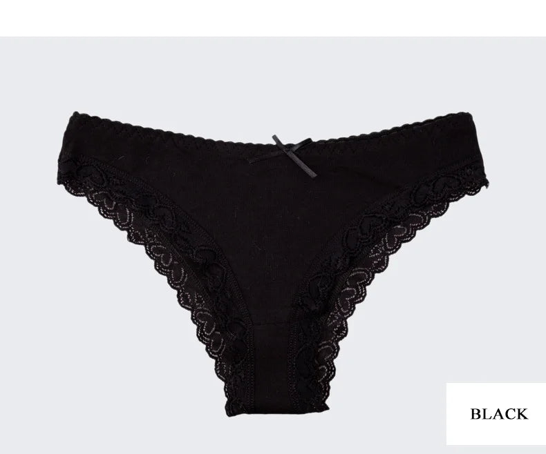 Women's Panties Sexy Lace Cotton Briefs Solid Color Low Rise Knickers Plus Size Girls Underwear Ladies Lingerie M L XL 5 Pcs/set