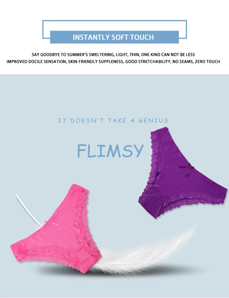 Women's Panties Sexy Lace Cotton Briefs Solid Color Low Rise Knickers Plus Size Girls Underwear Ladies Lingerie M L XL 5 Pcs/set