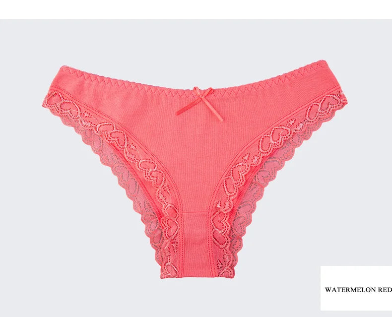Women's Panties Sexy Lace Cotton Briefs Solid Color Low Rise Knickers Plus Size Girls Underwear Ladies Lingerie M L XL 5 Pcs/set
