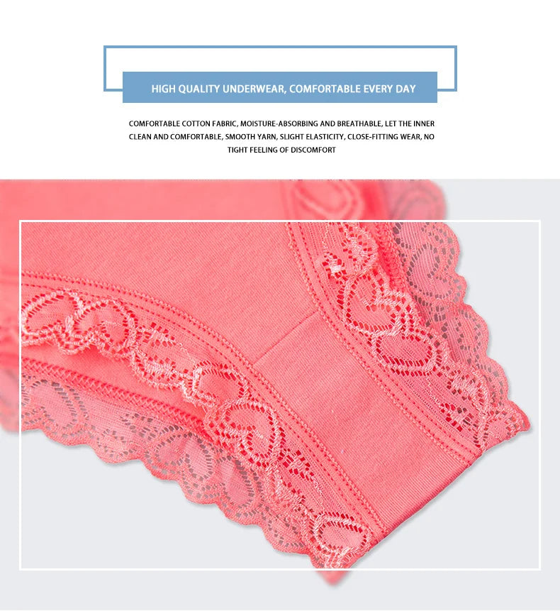 Women's Panties Sexy Lace Cotton Briefs Solid Color Low Rise Knickers Plus Size Girls Underwear Ladies Lingerie M L XL 5 Pcs/set