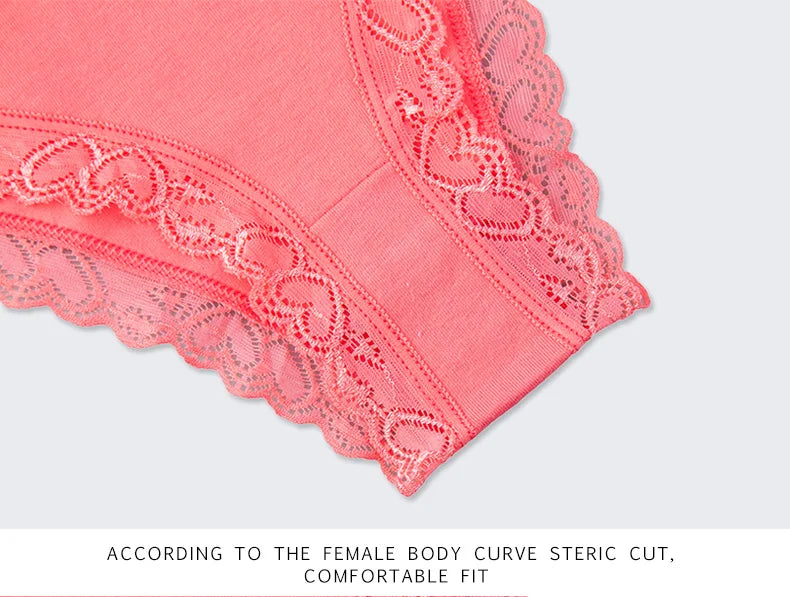 Women's Panties Sexy Lace Cotton Briefs Solid Color Low Rise Knickers Plus Size Girls Underwear Ladies Lingerie M L XL 5 Pcs/set