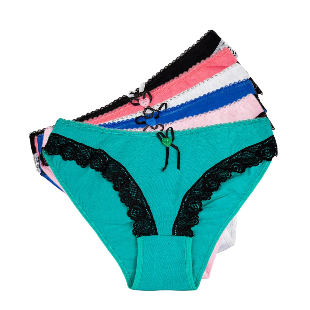 Women's Panties Sexy Lace Cotton Briefs Solid Color Low Rise Knickers Plus Size Girls Underwear Ladies Lingerie M L XL 5 Pcs/set