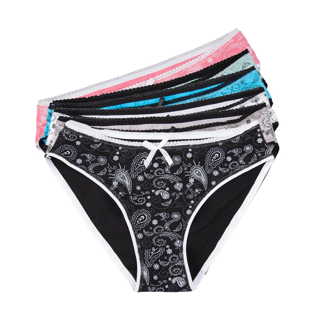 Women's Panties Sexy Lace Cotton Briefs Solid Color Low Rise Knickers Plus Size Girls Underwear Ladies Lingerie M L XL 5 Pcs/set