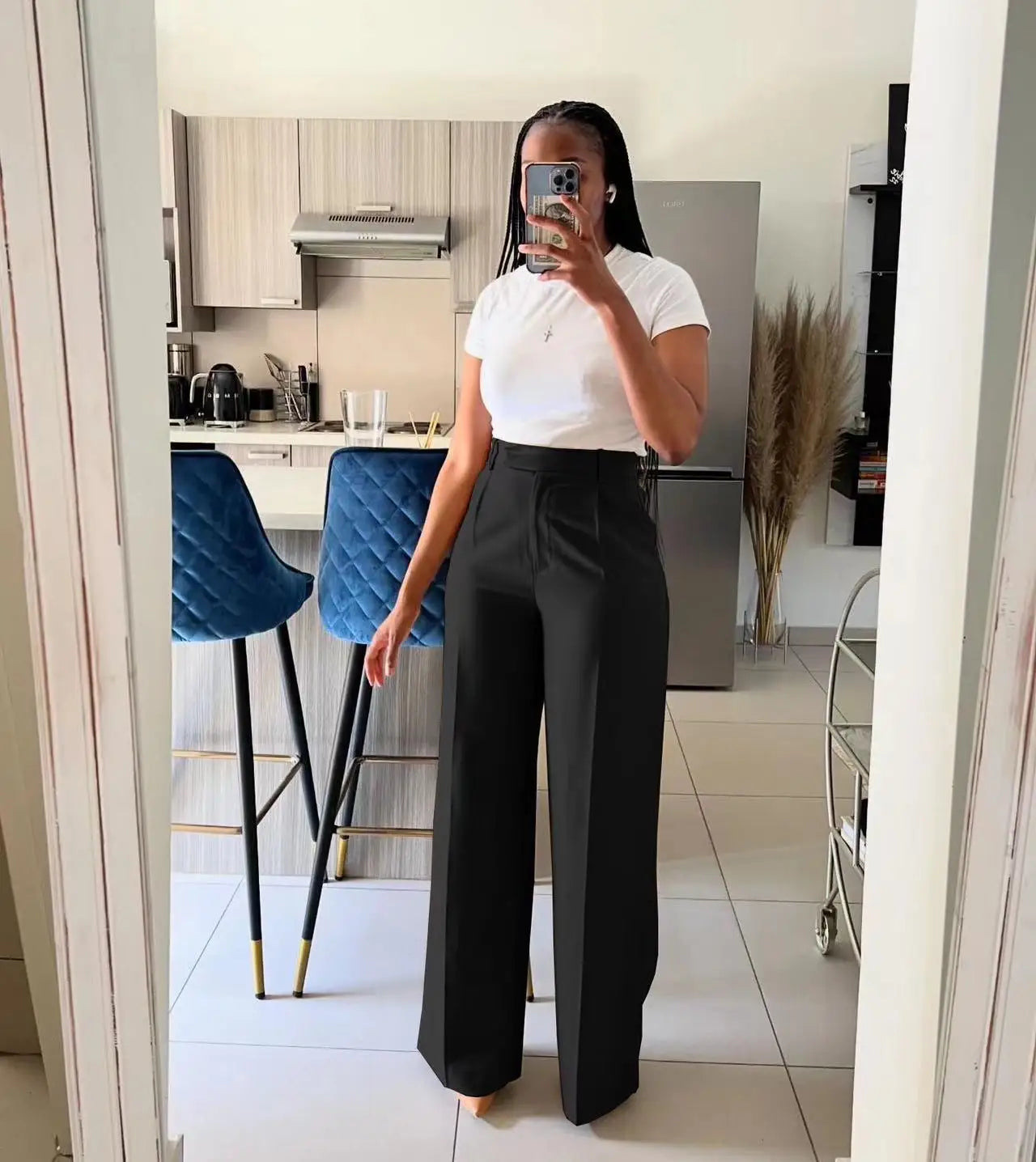 Wholesale High Waist Zipper Side Long Straight Legs Pants