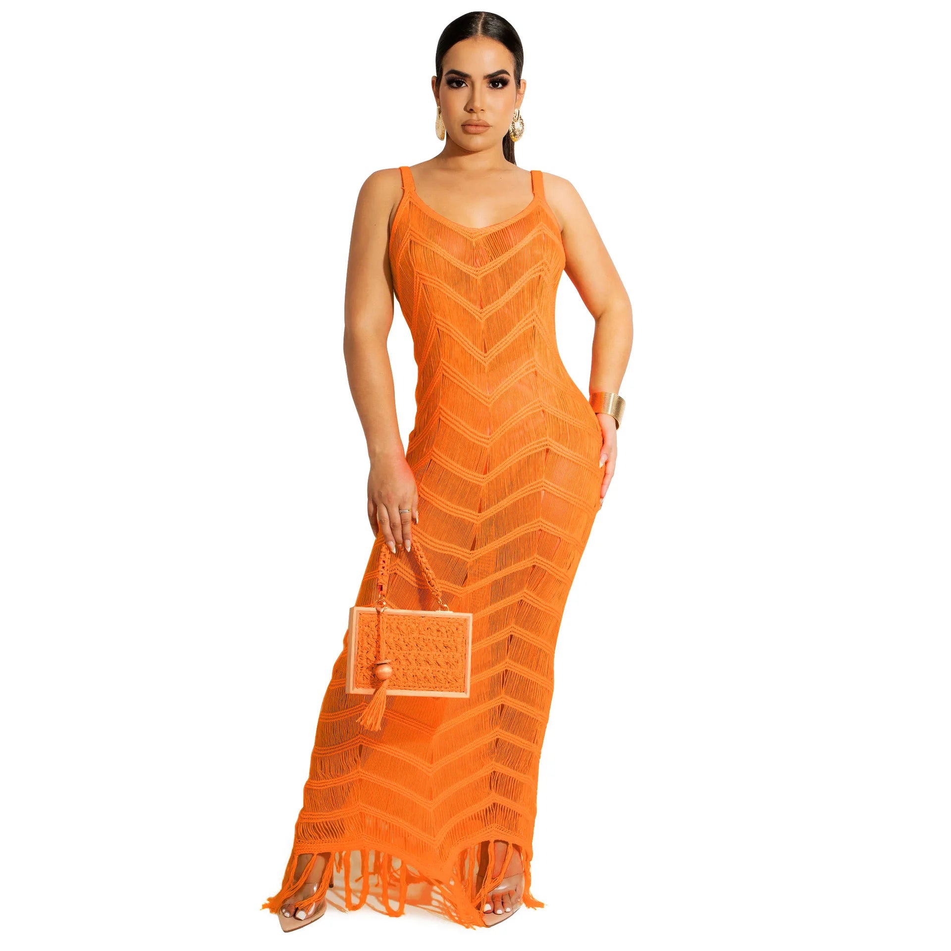 Latest Design Summer Beach Wears Strap Knitted Bikini Swimwear Crochet Tassel Bikinis & Beachwear Sexy Maxi Beach Dress