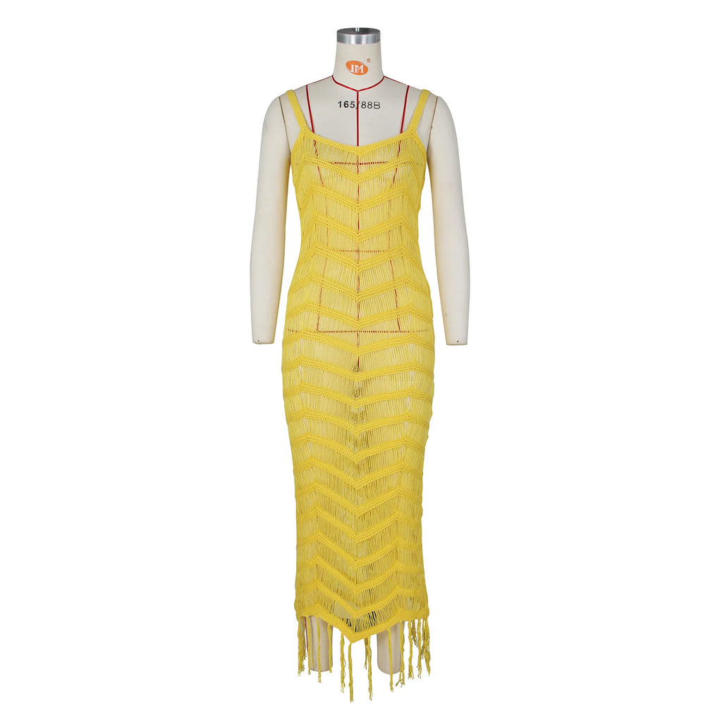 Latest Design Summer Beach Wears Strap Knitted Bikini Swimwear Crochet Tassel Bikinis & Beachwear Sexy Maxi Beach Dress