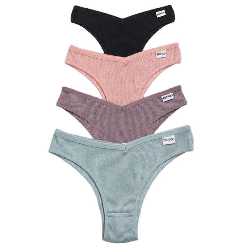 Women's Comfortable Cotton Brazilian Bikini Panties Low-Rise Solid Color Ladies' Underwear Knitted Intimates for Girls