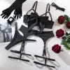 Women Sexy Lingerie Set 3PC Big Bow Tie Hollow Bra T-back Bikini Leg Ring Set Nightdress Underwear Temptation Sleepwear  1370