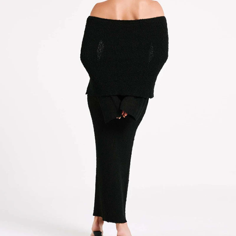 New Style Knitted One-Shoulder See-Through Beachwear Cover Up Women's Beach Vacation Sunscreen Dress Elegant Long Dress