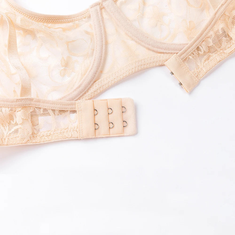 Bras For Women Plus Size Lace Mesh BH Tops Underwire Embroidery See Through Sexy Underwear Lingerie Brassiere A B C D DD Cup