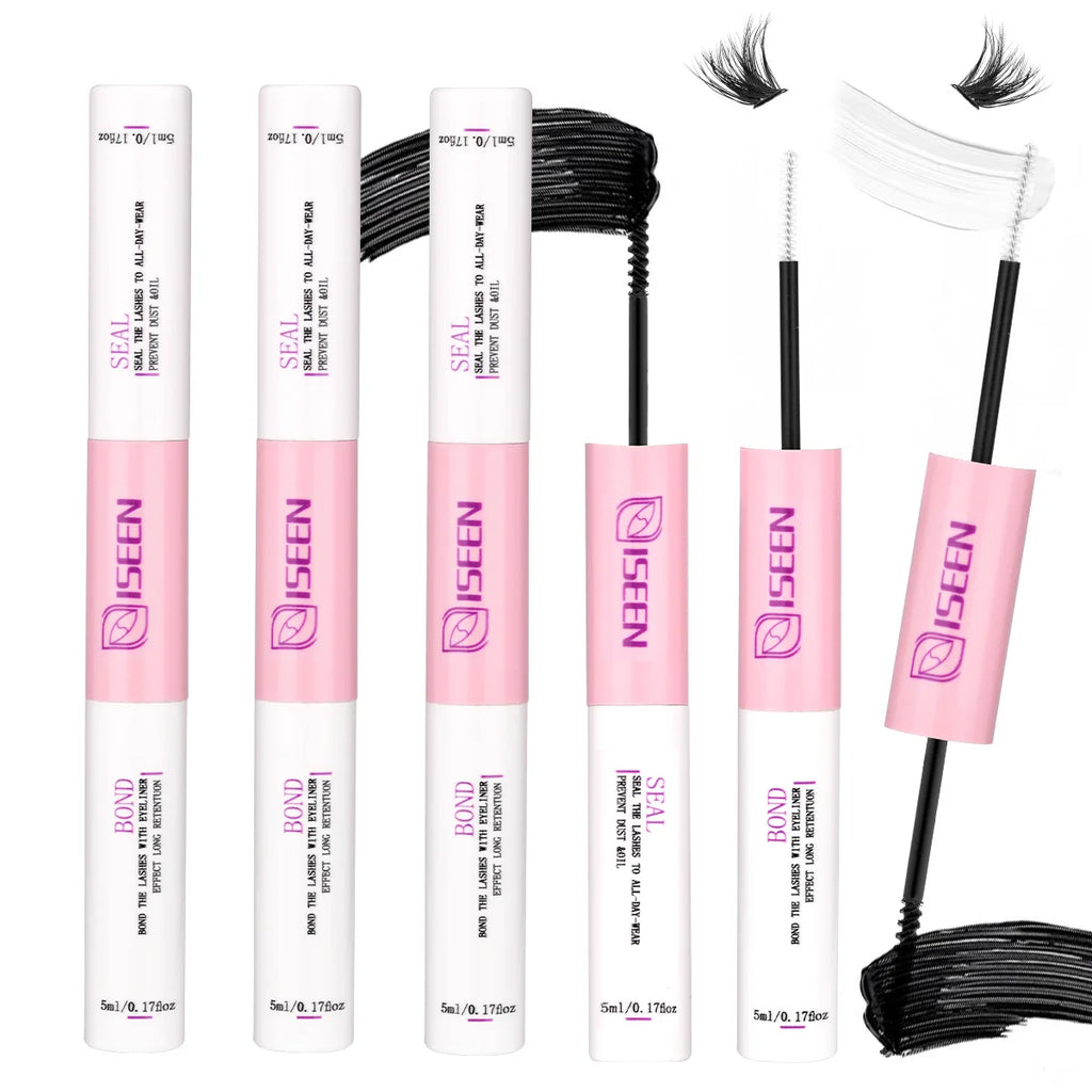Lash Bond and Seal Waterproof 2 in 1 Eyelash Glue for Eyelash Clusters Adhesive Black Long-Lasting (5ml+5ml)