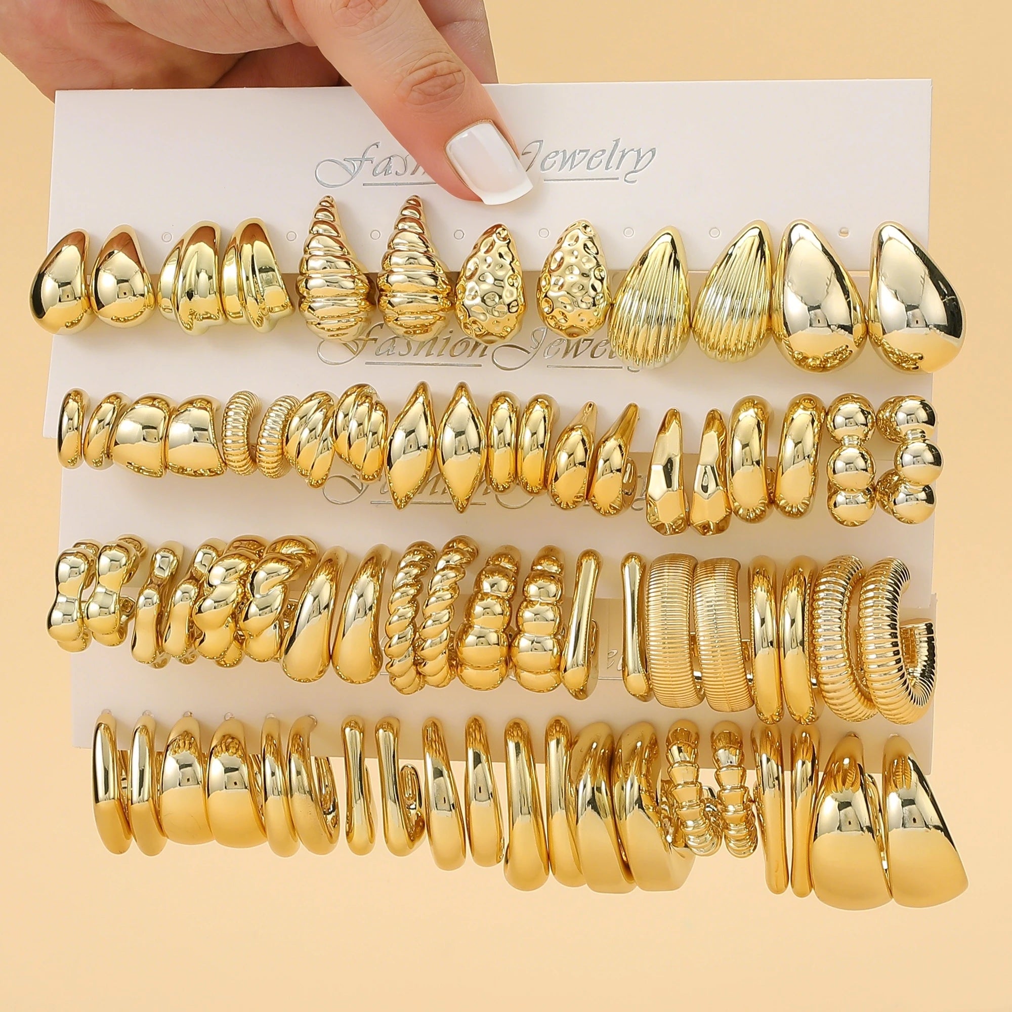 6 PAIRS-36 PAIRS Trendy Golden C-shaped, Water-droplet, Threaded Earring Set, With Innovative Design,Women's Daily Needs