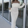 New Style Knitted One-Shoulder See-Through Beachwear Cover Up Women's Beach Vacation Sunscreen Dress Elegant Long Dress
