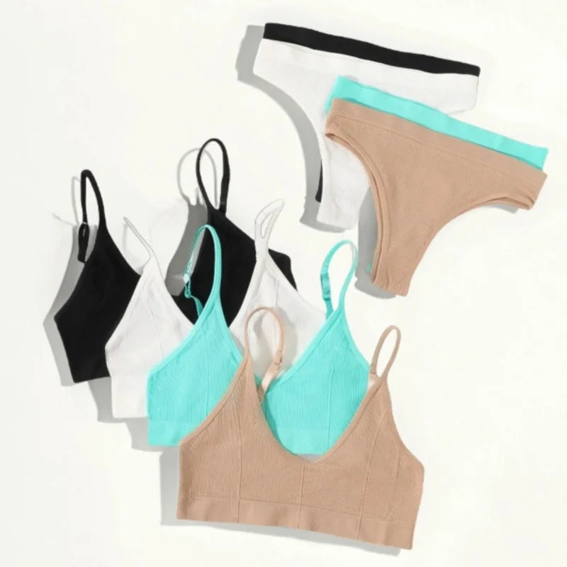 Women Seamless Bra Set Push Up Bras V-neck Tops High Rise Briefs Seamless Underwear Wire Free Brassiere Sexy Lingerie Set