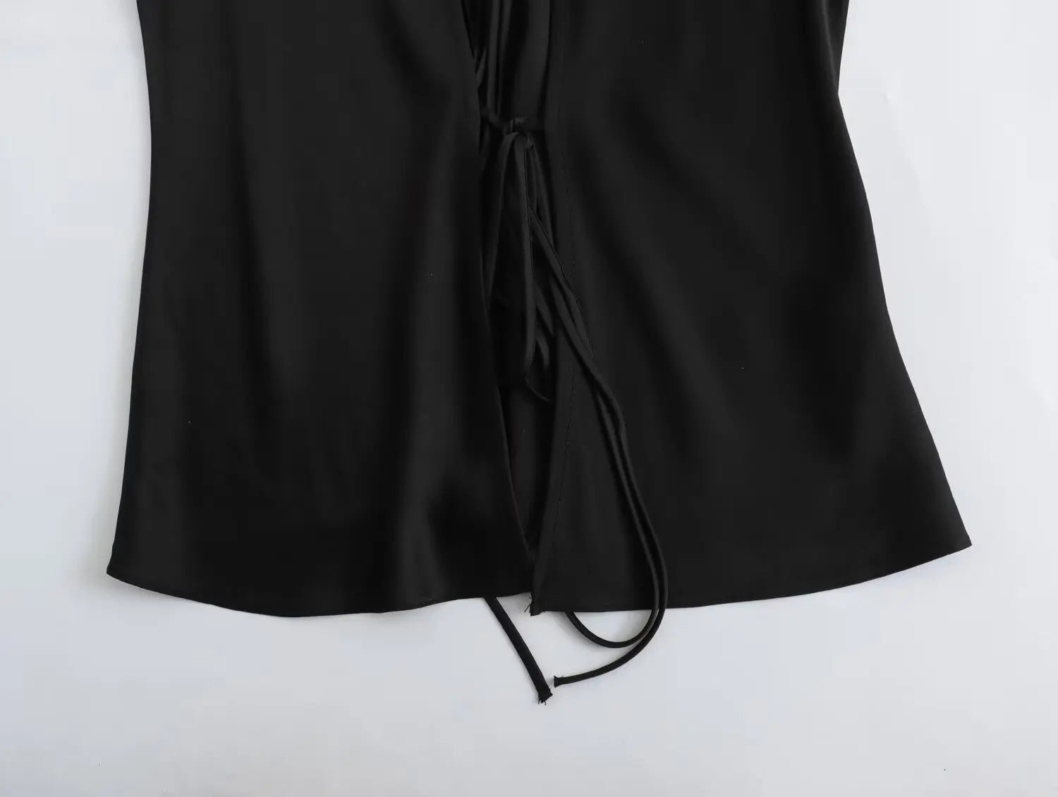 KONDALA Sexy Black Satin Bow Tie Shirts Women Long Sleeve V Neck Slim Blouses Fashion 2025 Autumn Elegant Silky Tops