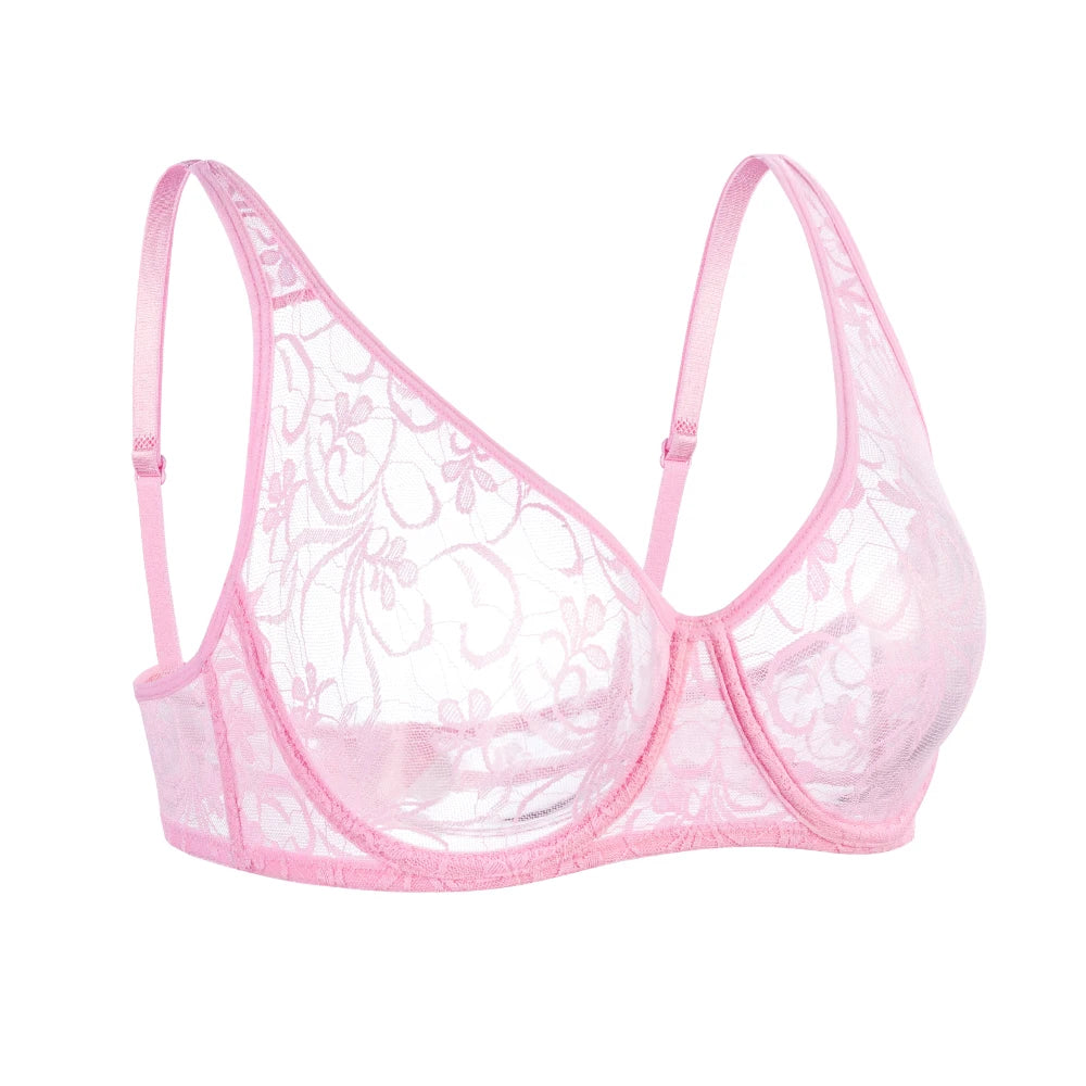 Bras For Women Plus Size Lace Mesh BH Tops Underwire Embroidery See Through Sexy Underwear Lingerie Brassiere A B C D DD Cup