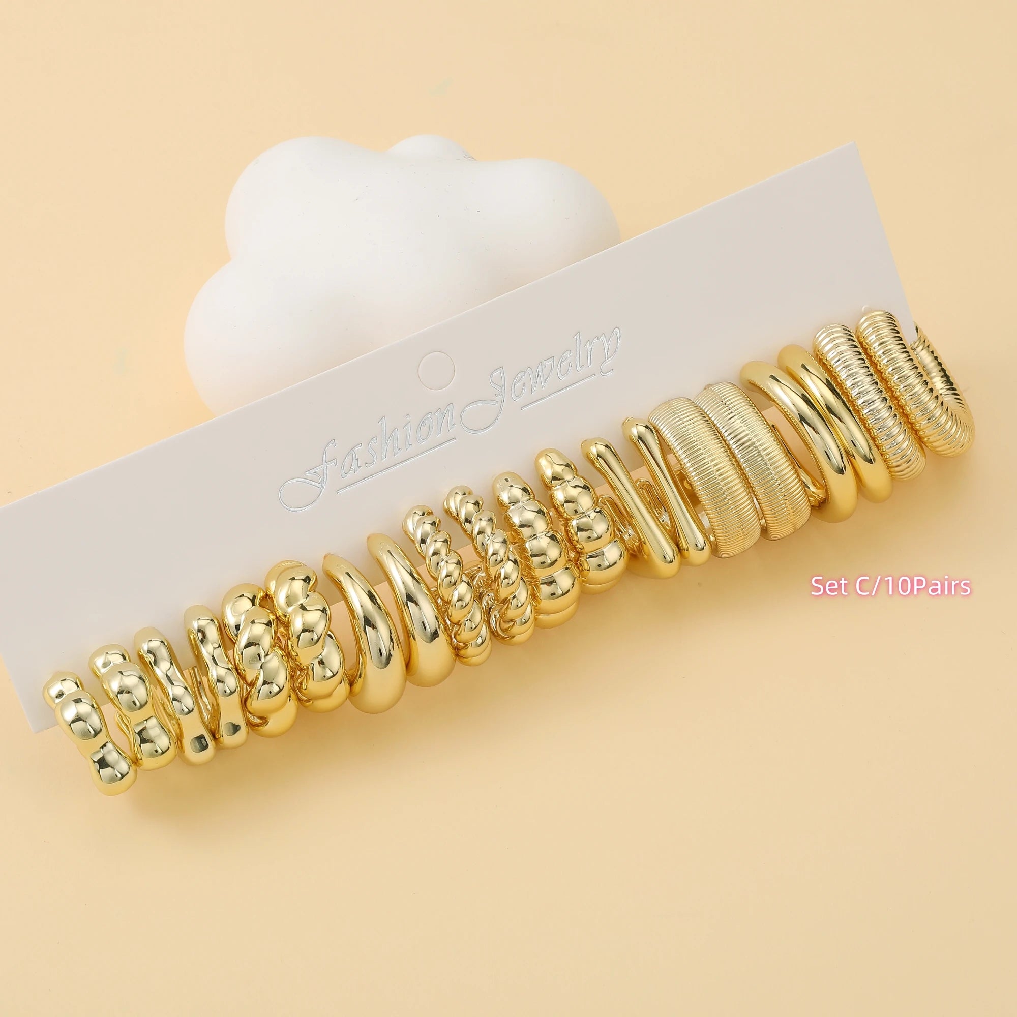 6 PAIRS-36 PAIRS Trendy Golden C-shaped, Water-droplet, Threaded Earring Set, With Innovative Design,Women's Daily Needs