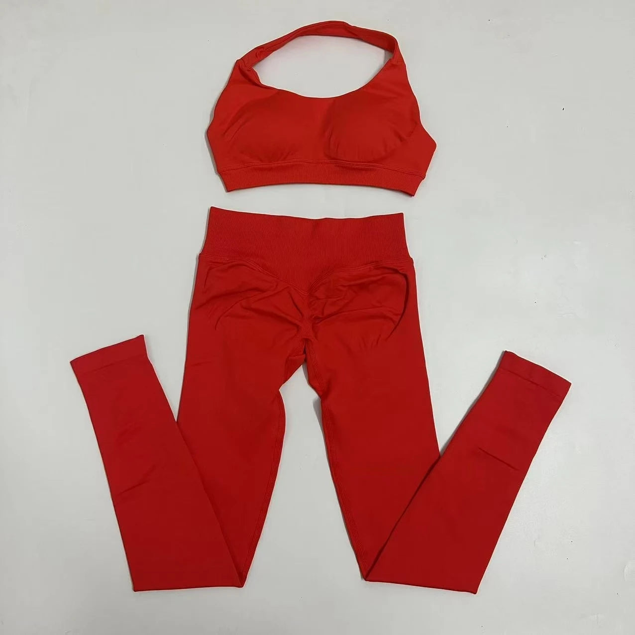 Yoga Leggings Set Women Seamless Yoga Set High Waist Scrunch Butt Legging With Halter Sports Bra Workout Gym Suit
