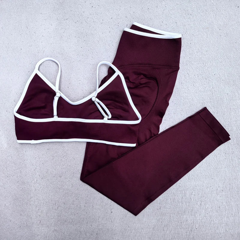 Fitness Legging Set Seamless Yoga Set Women Sportswear Scrunch Bum Gym Leggings Strappy Sports Bra 2 Piece Workout Clothes