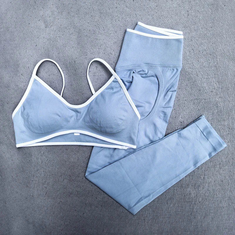 Fitness Legging Set Seamless Yoga Set Women Sportswear Scrunch Bum Gym Leggings Strappy Sports Bra 2 Piece Workout Clothes