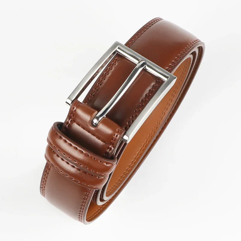 Men's Cowhide Genuine Leather Belt, Classic Casual Belt For Jeans Trousers, Work And Business Gift For Dad And Husband